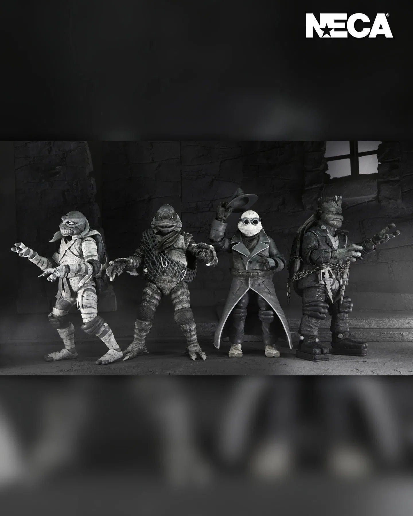 Universal Monsters x Teenage Mutant Ninja Turtles Turtles: (Black & White): 7" Action Figure Figure 4-Pack: Neca Neca