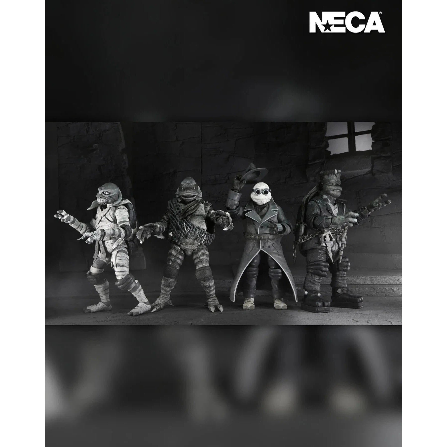 Universal Monsters x Teenage Mutant Ninja Turtles Turtles: (Black & White): 7" Action Figure Figure 4-Pack: Neca Neca