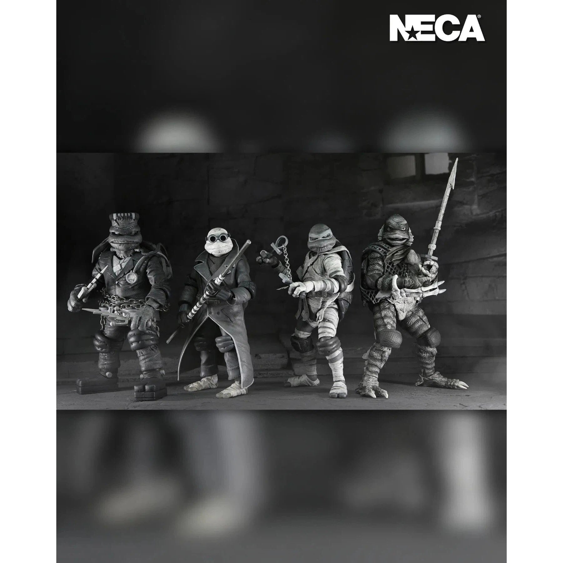 Universal Monsters x Teenage Mutant Ninja Turtles Turtles: (Black & White): 7" Action Figure Figure 4-Pack: Neca Neca